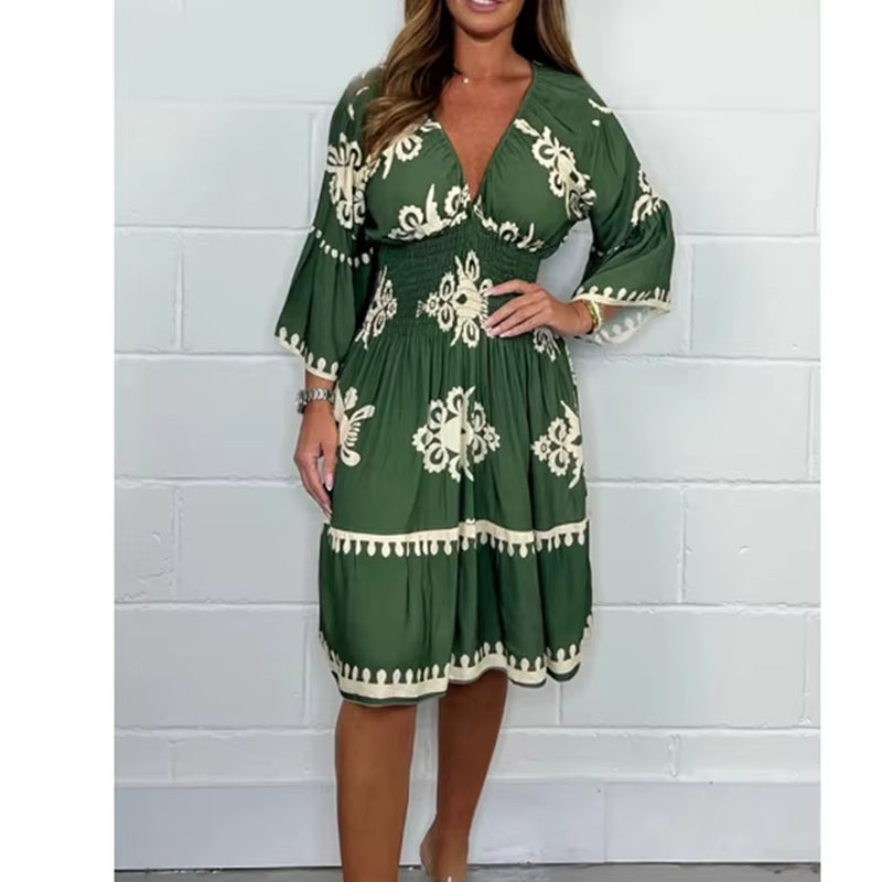 Elegant V-Neck Midi Dress